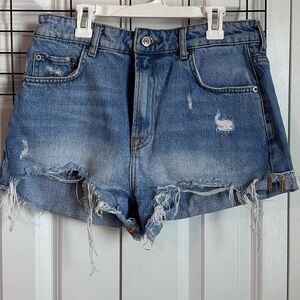 Zara Blue Distressed Jean Shorts High-Waisted